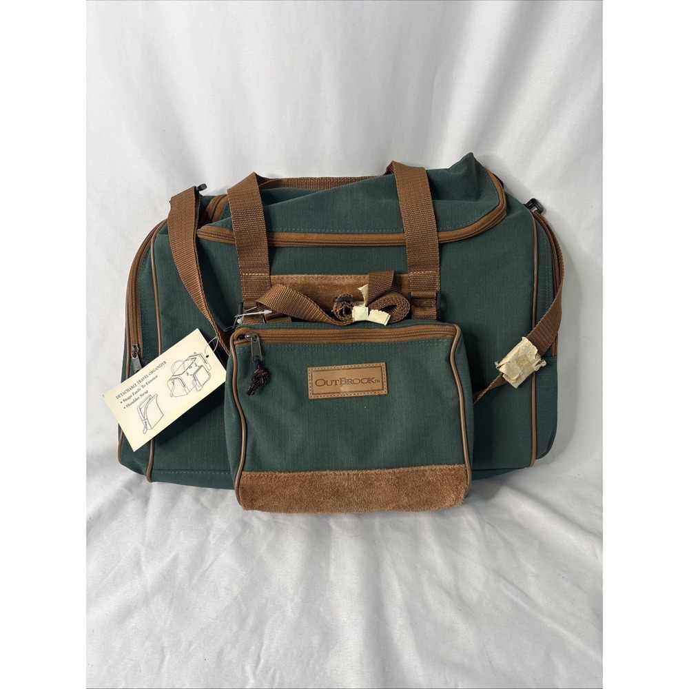 Vtg Outbrook Duffel Bag Set Green Canvas Suede Detachable‎ Travel Organizer NEW